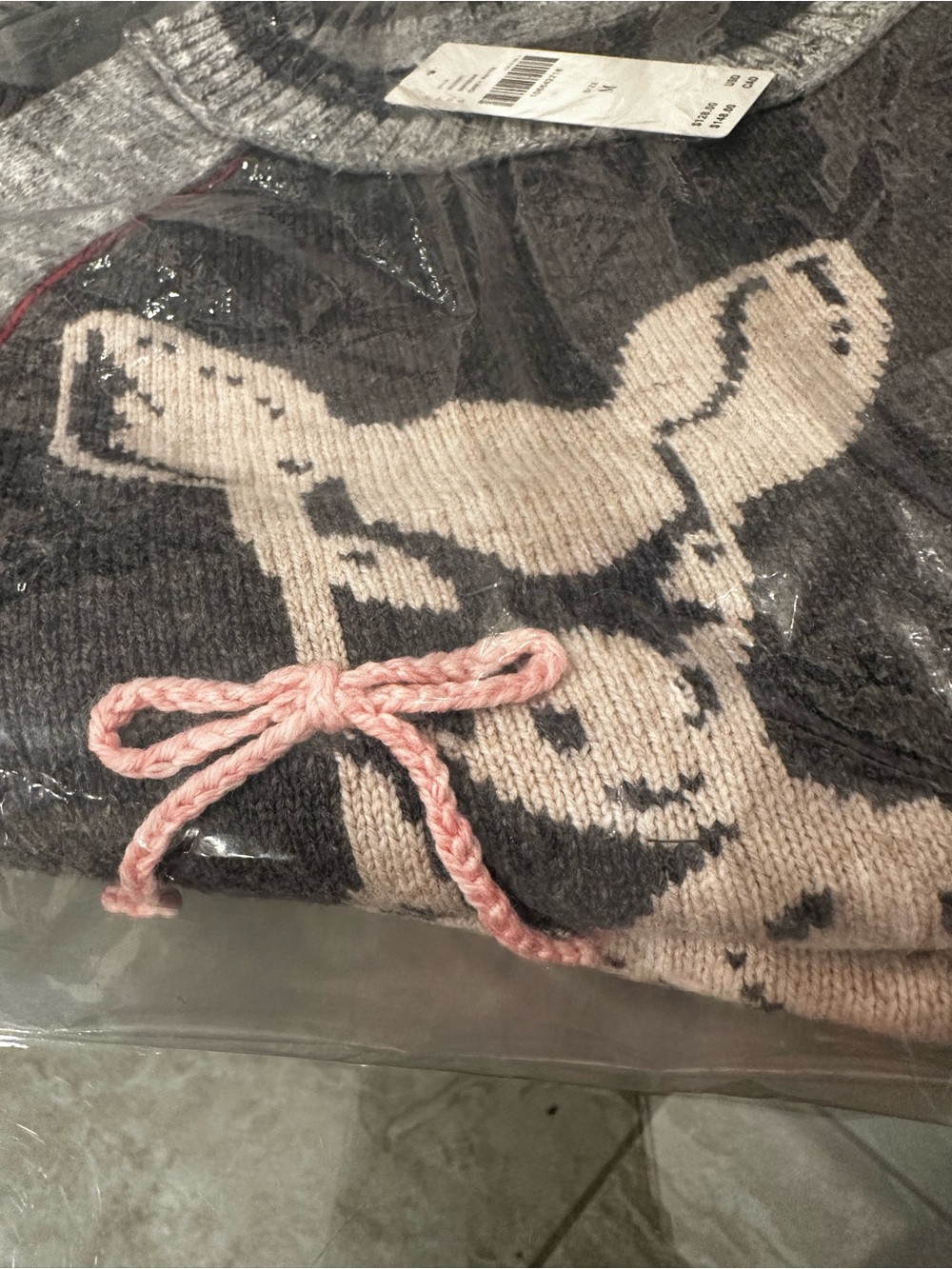 New with Tag! $128 Pilcro Anthropologie Womens Gray Deer Crewneck Sweater sz M - Picture 9 of 10